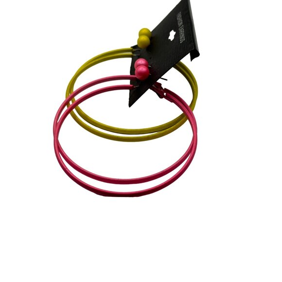 Bright Neon Yellow & Pink Hoop and Stud Earrings Set - Picture 4 of 4